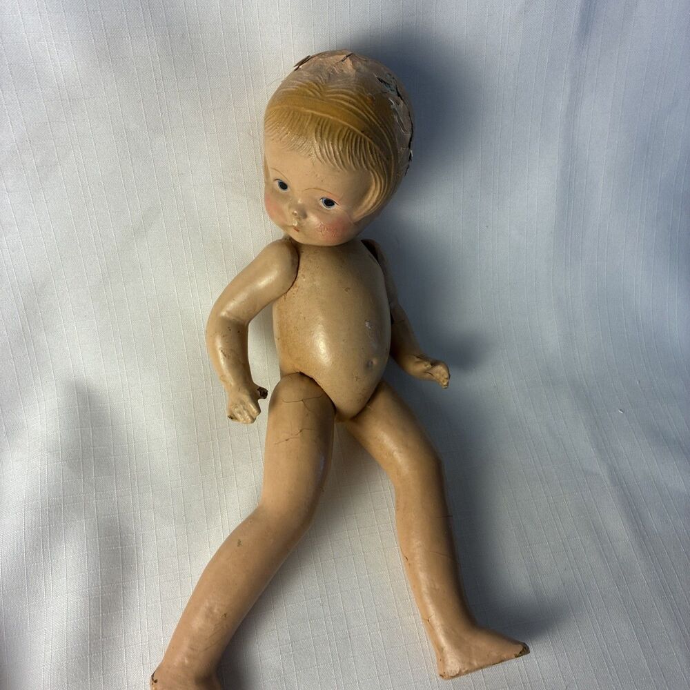 Vintage Composition Unmarked Patsy Type Doll 12" Needs TLC